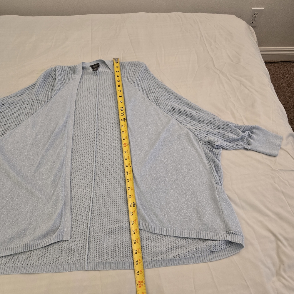 Chicos Travelers Light Blue, Slight Metallic Open-Front Cardigan-Size 3/ X Large - Picture 9 of 13